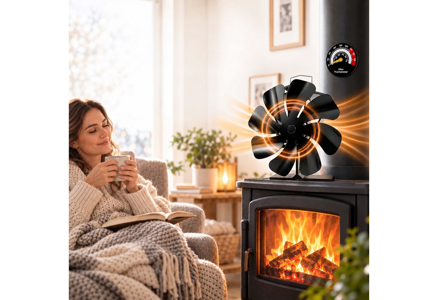 relaxdays Kaminventilator mit Thermometer stromlos – Bild 3 von 5