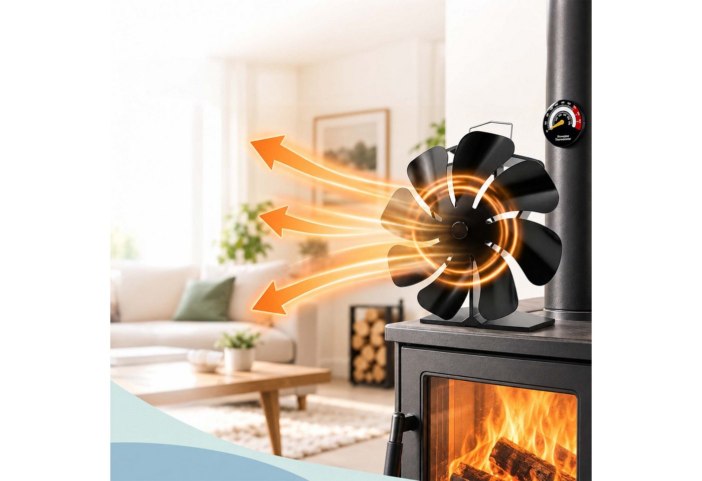 relaxdays Kaminventilator mit Thermometer stromlos – Bild 5 von 5