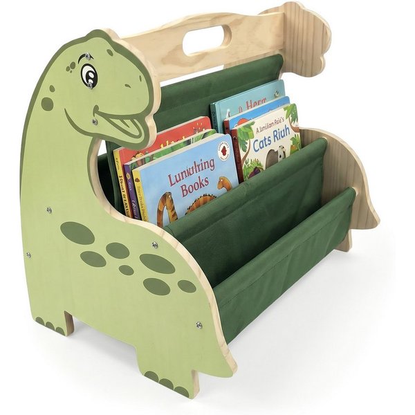 relaxdays Kinderregal Bücherregal Kinder 4 Stofffächer, Dino