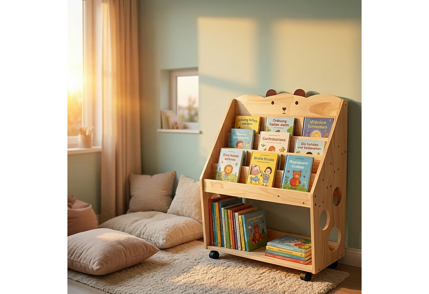 relaxdays Kinderregal Bücherregal Kinder mit Rollen, 1-tlg. – Bild 2 von 5