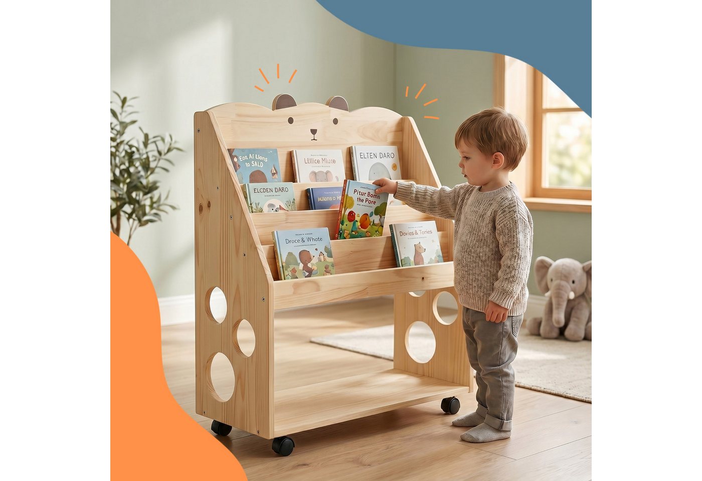 relaxdays Kinderregal Bücherregal Kinder mit Rollen, 1-tlg. – Bild 5 von 5