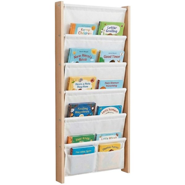 relaxdays Kinderregal Bücherregal Kinder mit Stofftaschen Wand, 1-tlg., 6