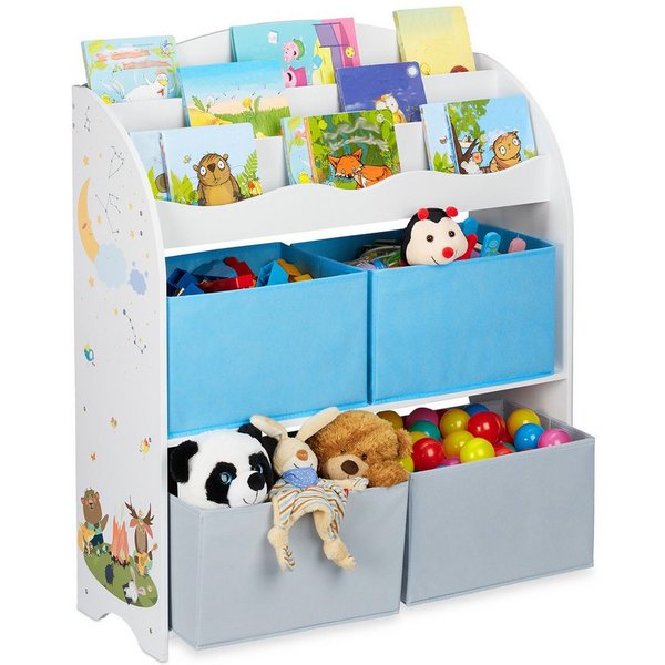 relaxdays Kinderregal mit 4 Stoffboxen, 4-tlg., A