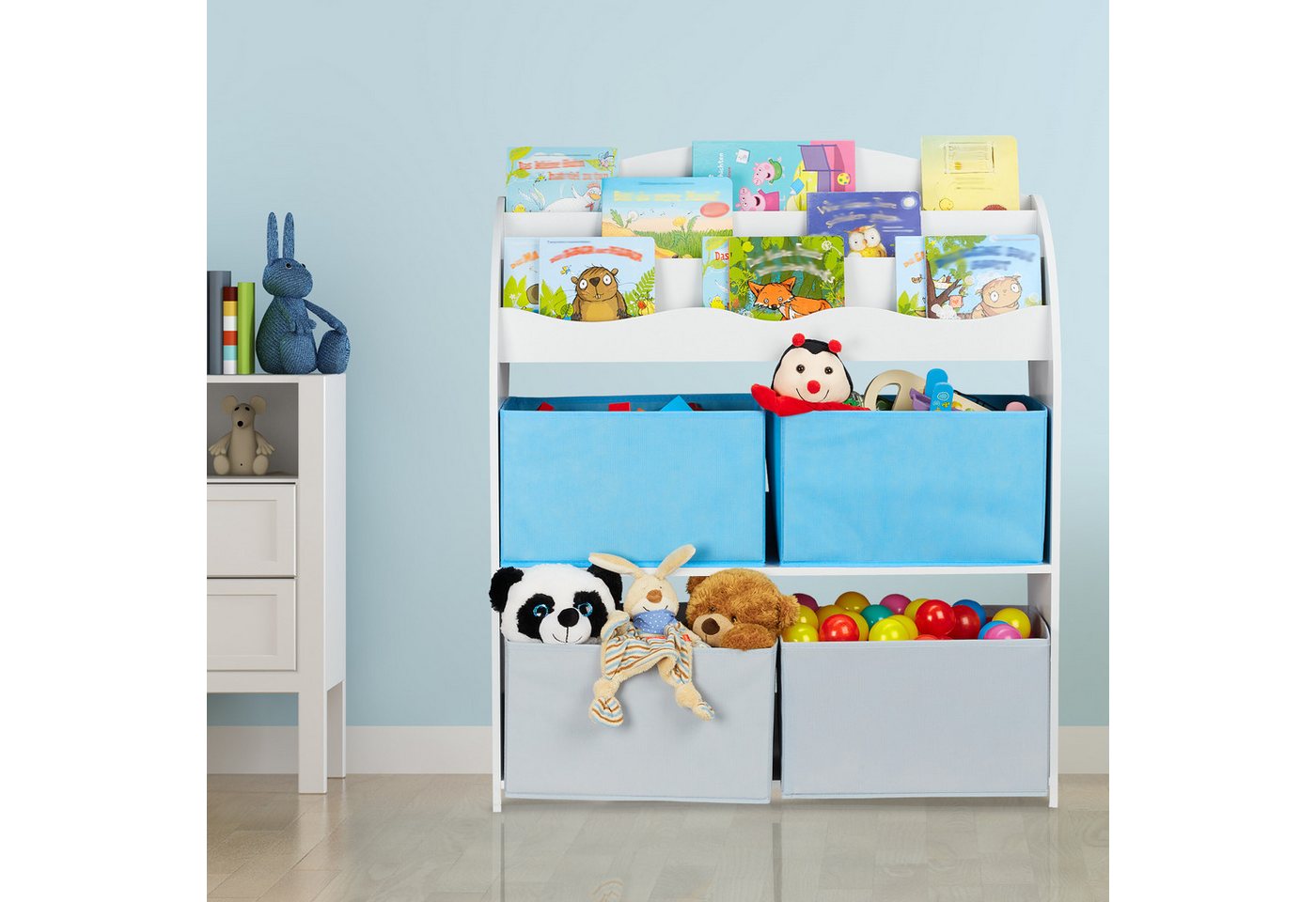 relaxdays Kinderregal mit 4 Stoffboxen, 4-tlg., A – Bild 2 von 5