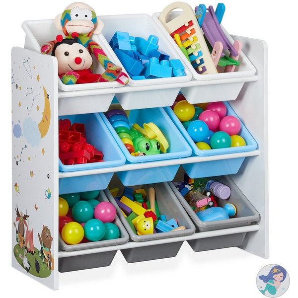 relaxdays Kinderregal mit 9 Boxen und Motiv, 10-tlg., A