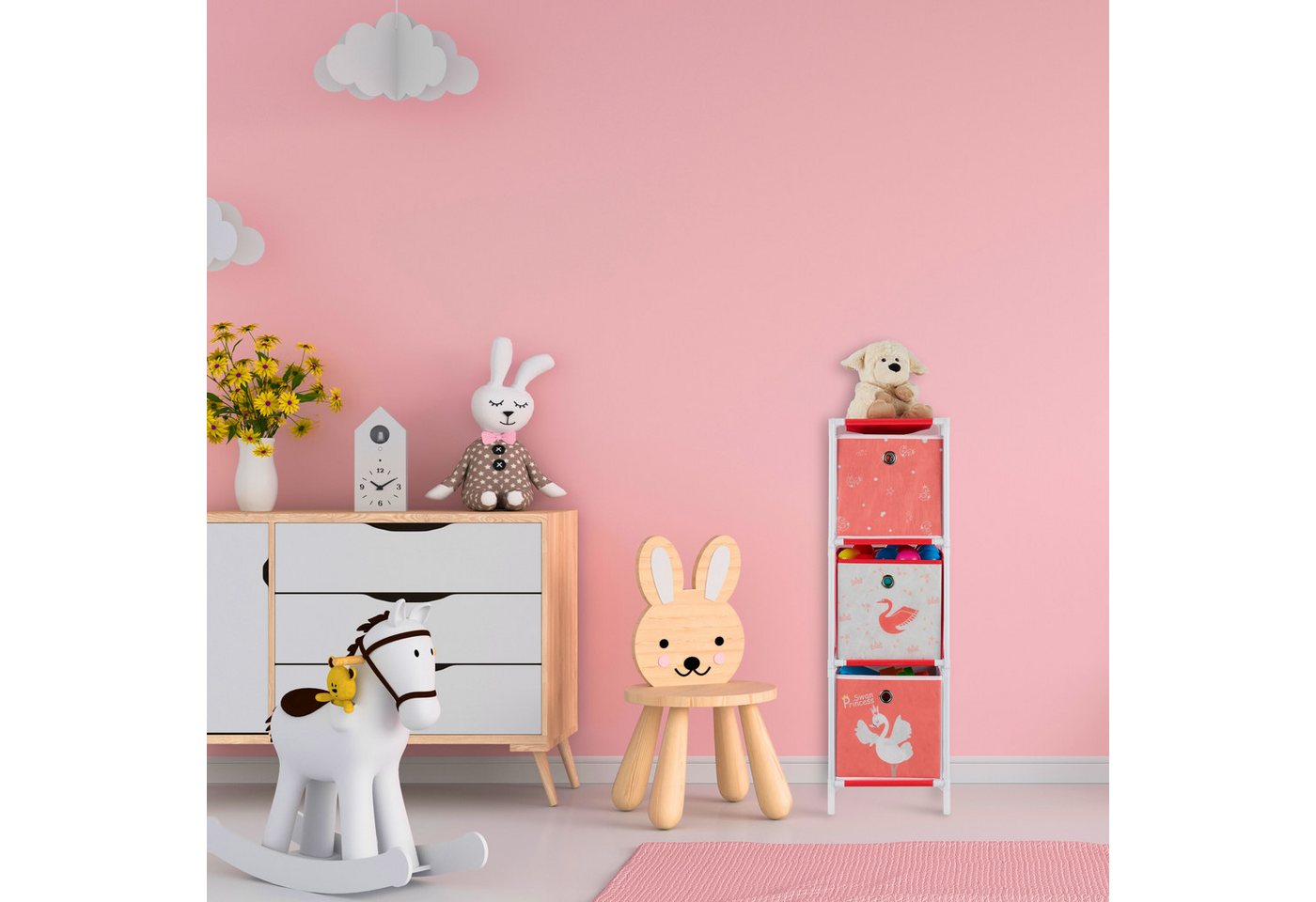 relaxdays Kinderregal Schwan mit Boxen, 3-tlg., 3 – Bild 2 von 5