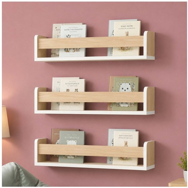 relaxdays Kinderregal Wand im 3er Set, 3-tlg., natur