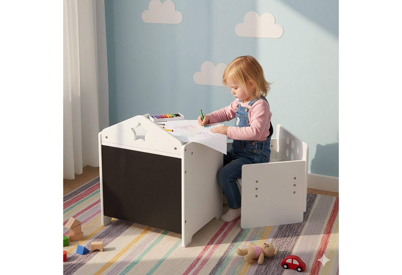 relaxdays Kindersitzgruppe 2-teilige Kindersitzgruppe mit Tafel, (2-tlg) – Bild 2 von 5