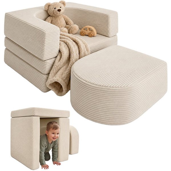 relaxdays Kindersitzgruppe 4-tlg. Kindersessel modular, (4-tlg), Beige