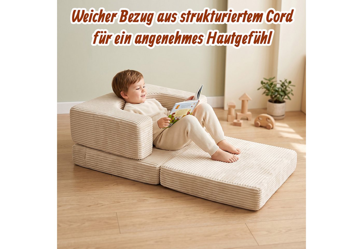 relaxdays Kindersitzgruppe 4-tlg. Kindersessel modular, (4-tlg), Beige – Bild 2 von 5
