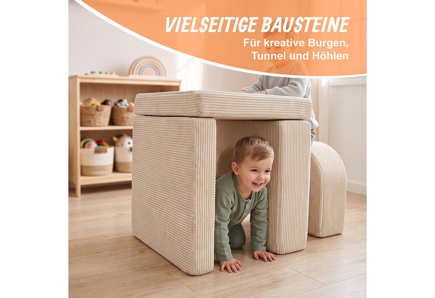 relaxdays Kindersitzgruppe 4-tlg. Kindersessel modular, (4-tlg), Beige – Bild 3 von 5