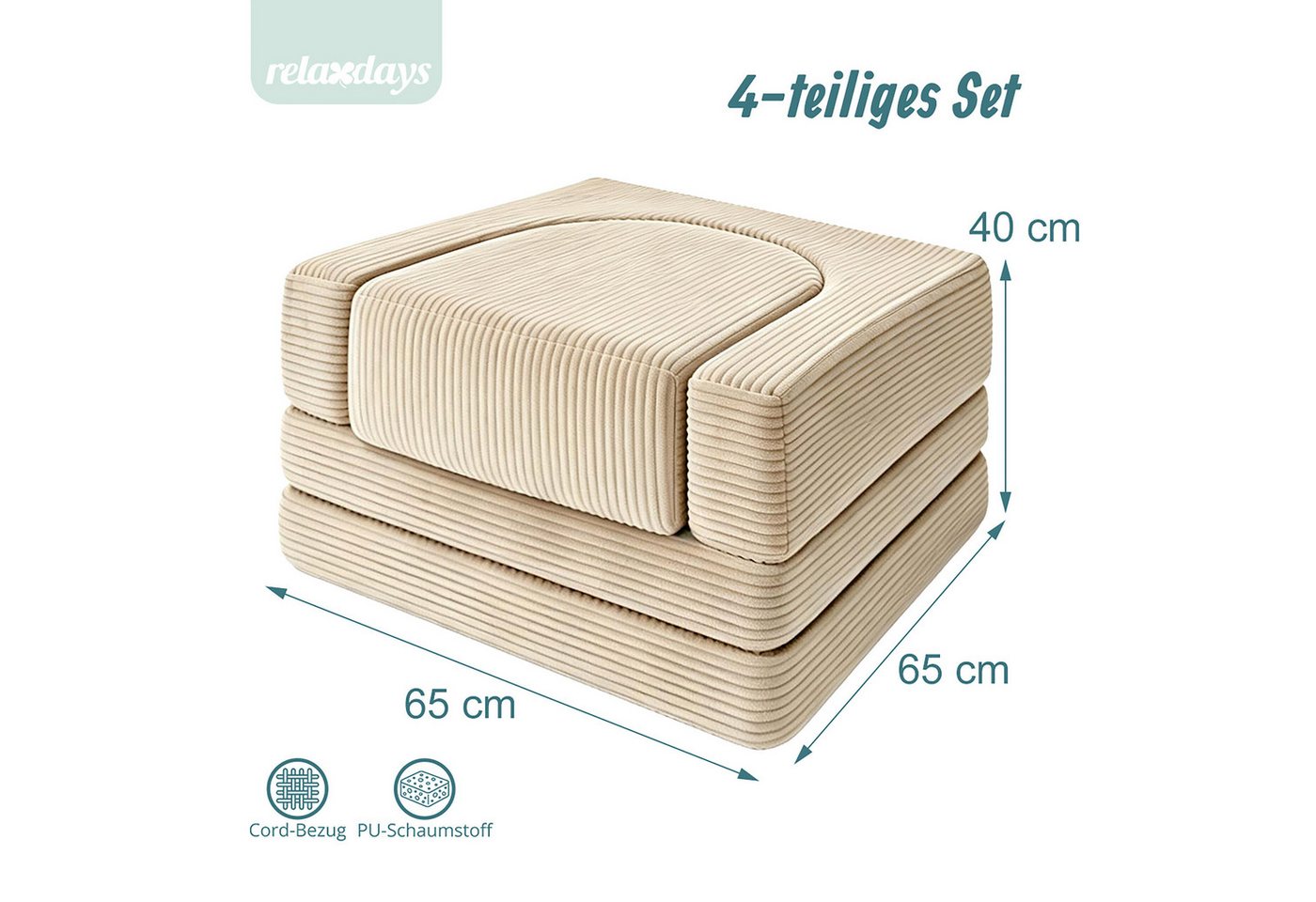 relaxdays Kindersitzgruppe 4-tlg. Kindersessel modular, (4-tlg), Beige – Bild 4 von 5