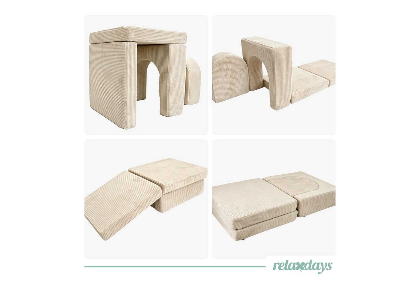 relaxdays Kindersitzgruppe 4-tlg. Kindersessel modular, (4-tlg), Beige – Bild 5 von 5