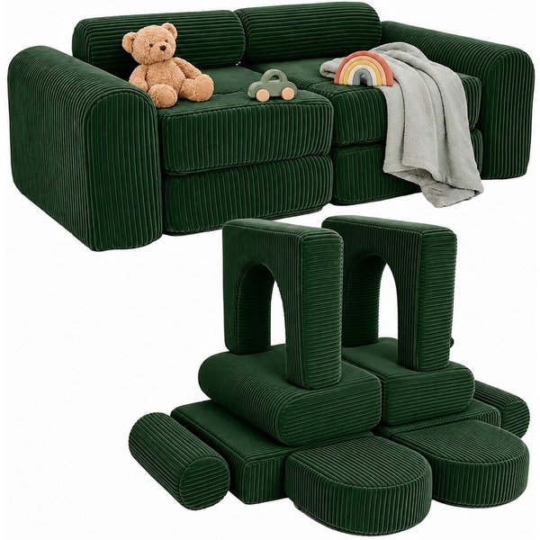relaxdays Kindersofa 10-tlg. Kinder Spielsofa modular, 10 Teile, grün