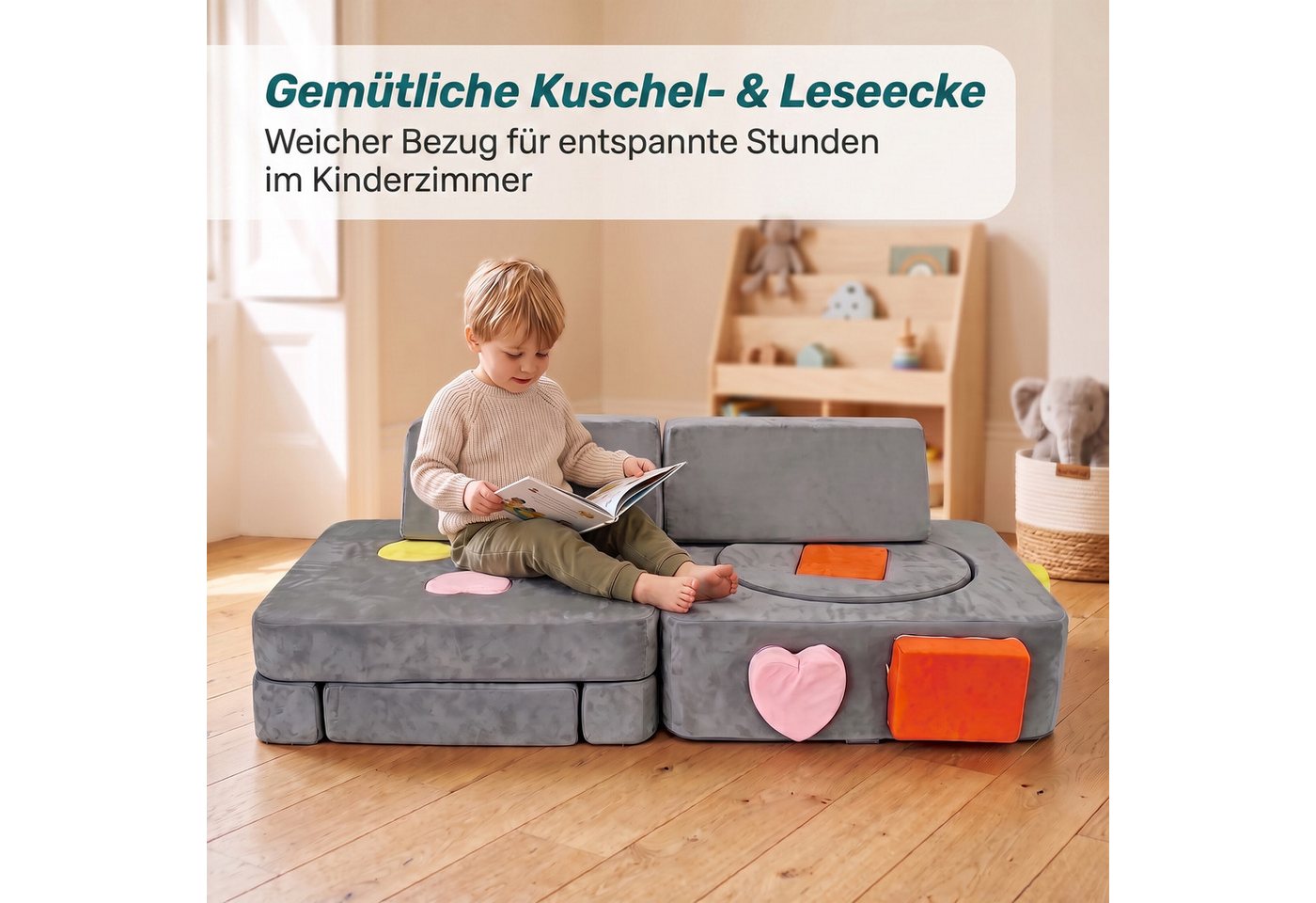 relaxdays Kindersofa 18-tlg. Kinder Spielsofa modular, 18 Teile, Anthrazit – Bild 2 von 5