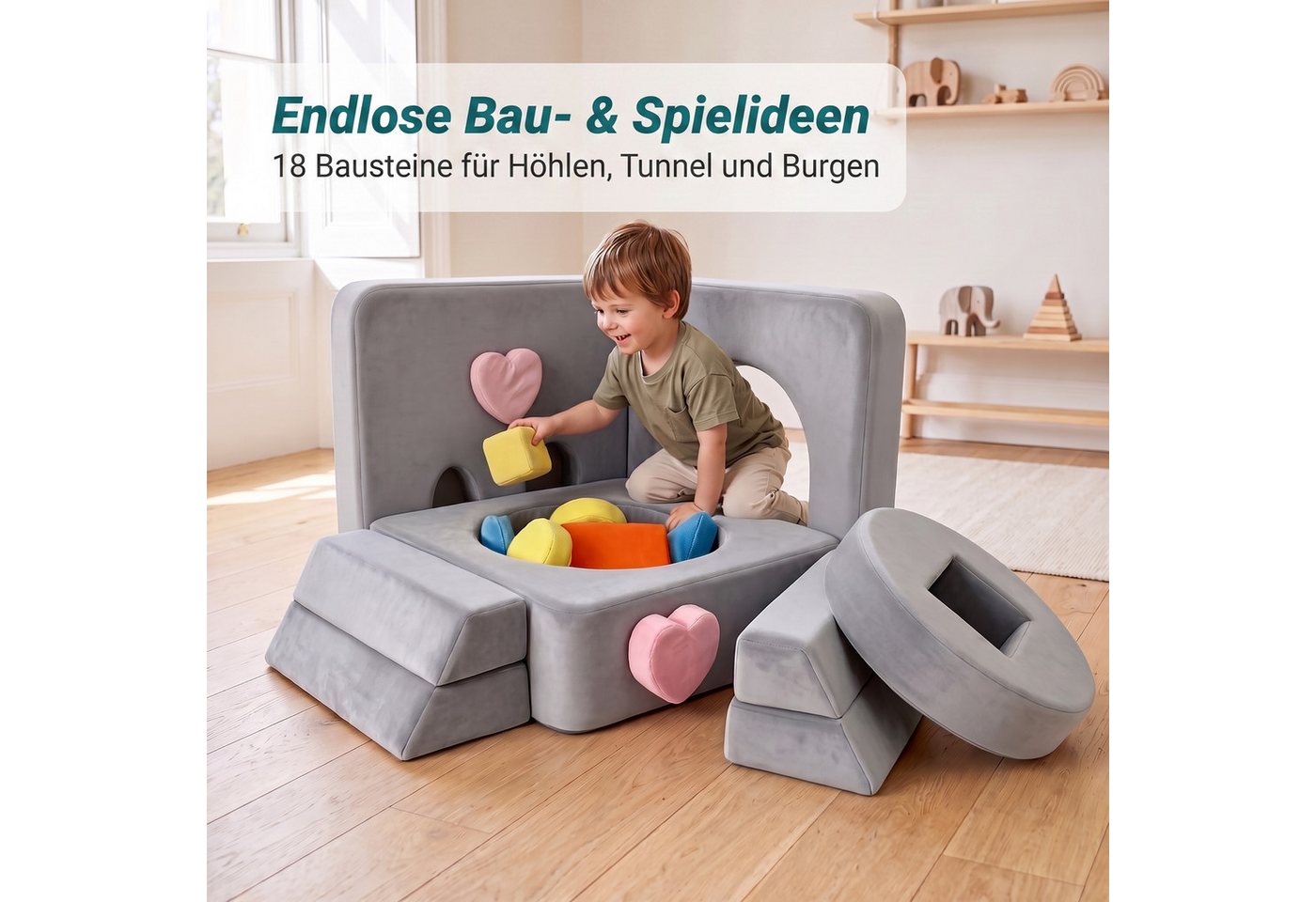 relaxdays Kindersofa 18-tlg. Kinder Spielsofa modular, 18 Teile, Anthrazit – Bild 3 von 5