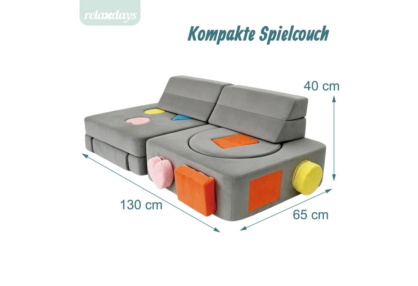 relaxdays Kindersofa 18-tlg. Kinder Spielsofa modular, 18 Teile, Anthrazit – Bild 4 von 5