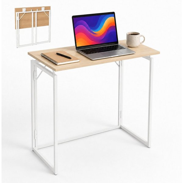 relaxdays Klapptisch Klappbarer Schreibtisch (1-St), Natur-Weiß, 80 x 40 cm