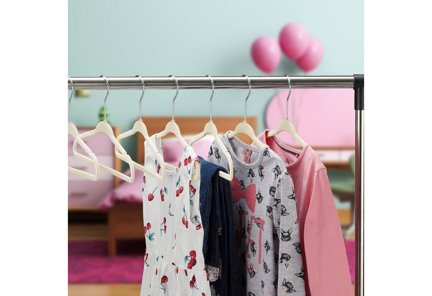 relaxdays Kleiderbügel Kinderkleiderbügel Samt, (30er Set, 30-tlg), weiß, 30er-Pack – Bild 2 von 5