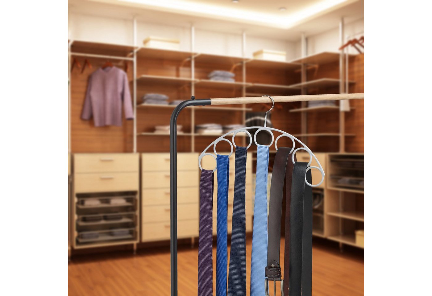 relaxdays Kleiderbügel Schalhalter mit 7 Ringen, (1-tlg) – Bild 2 von 5