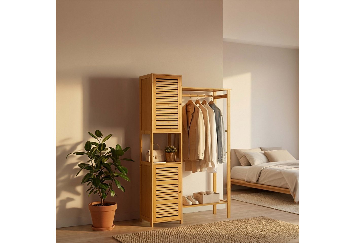relaxdays Kleiderständer aus Bambus, (1 St) – Bild 3 von 5