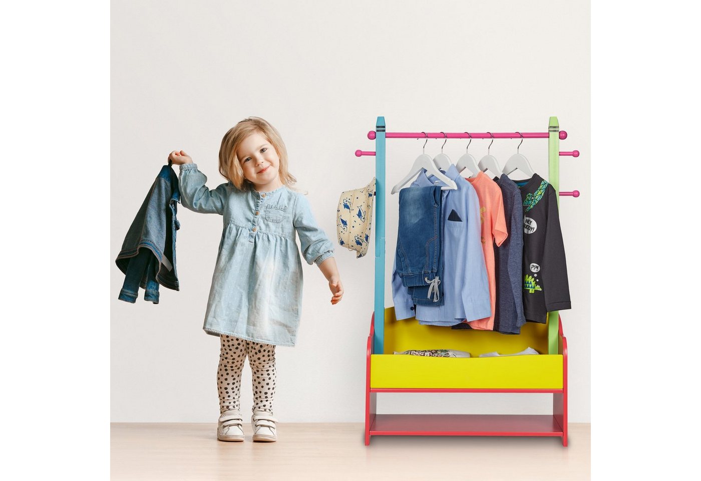 relaxdays Kleiderständer Kinder Kleiderständer mit Ablagen, (1 St) – Bild 3 von 5