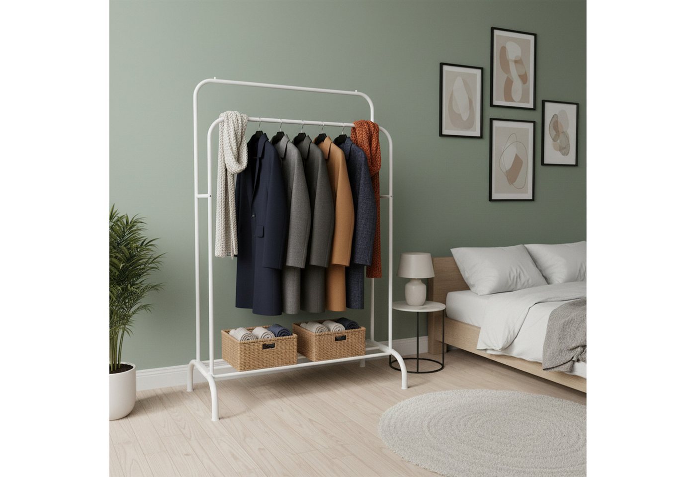 relaxdays Kleiderständer mit 2 Stangen und Ablage, (1 St), weiß – Bild 3 von 5