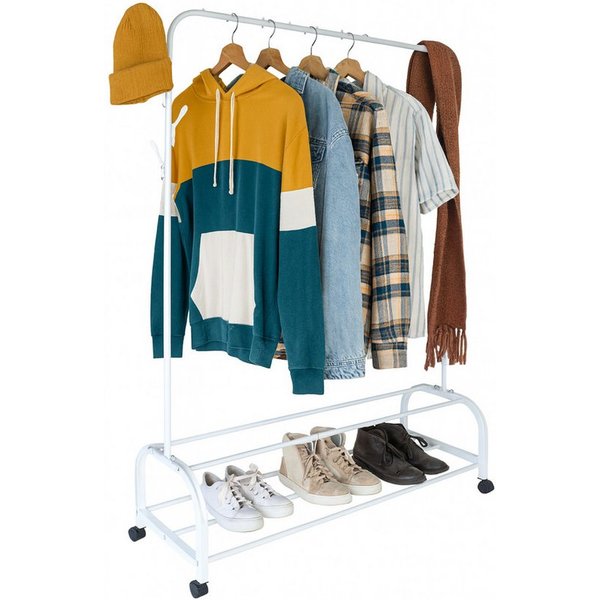 relaxdays Kleiderständer rollbar mit 2 Ablagen, (1 St), weiß