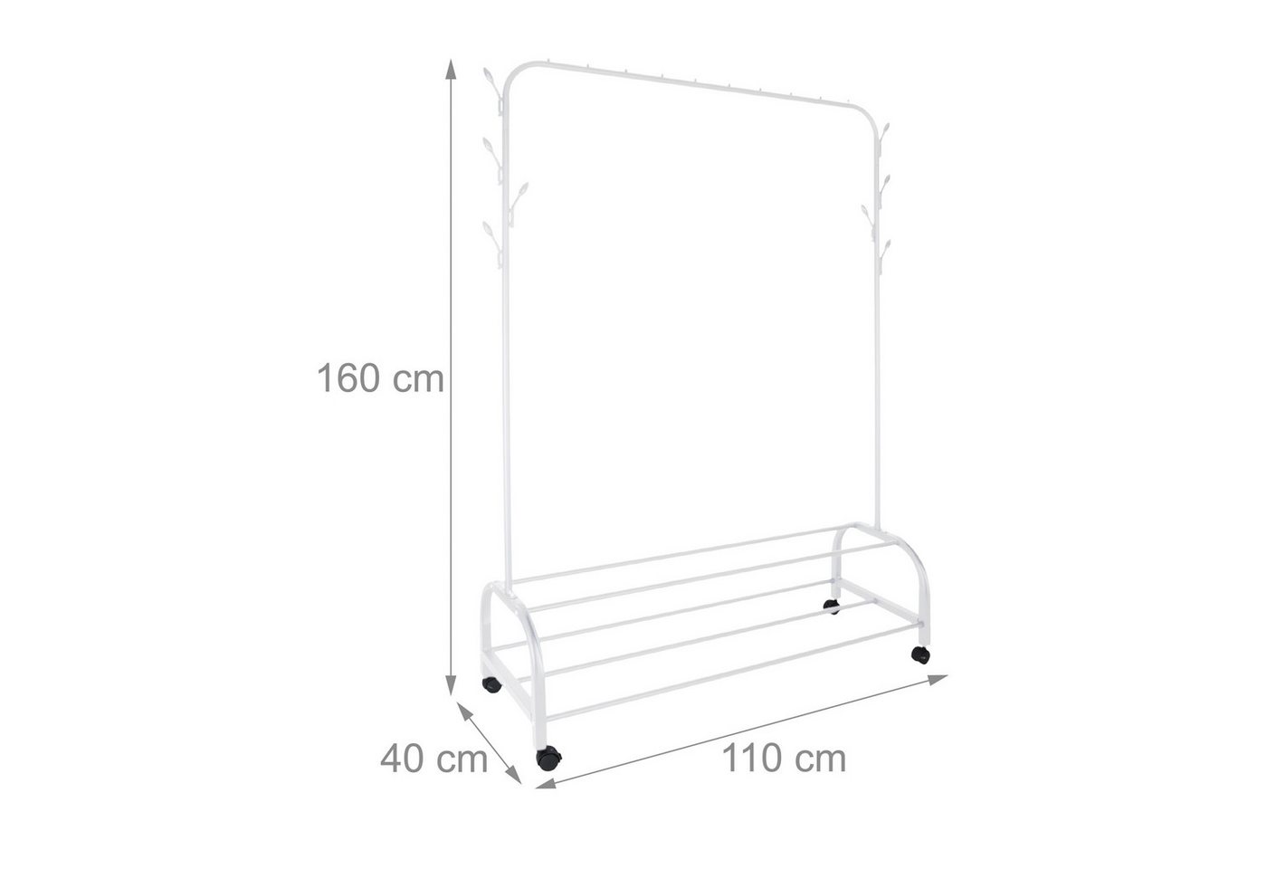 relaxdays Kleiderständer rollbar mit 2 Ablagen, (1 St), weiß – Bild 4 von 5