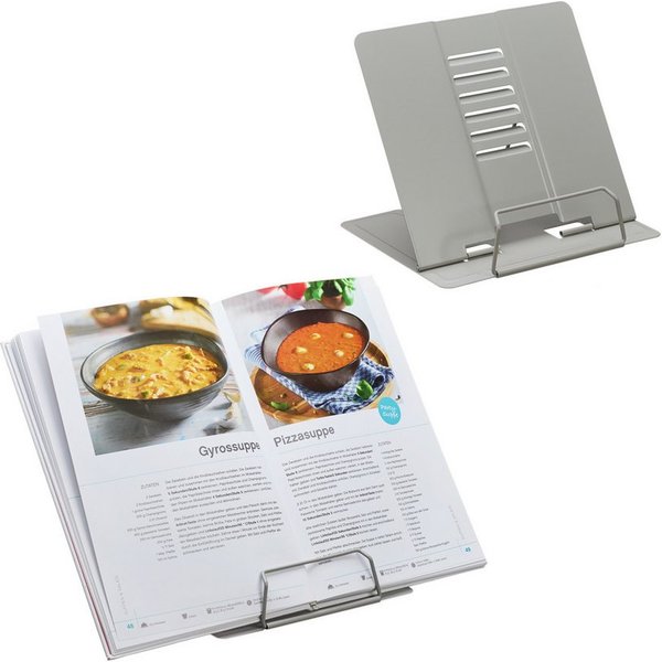 relaxdays Kochbuchhalter Buchständer 2er Set höhenverstellbar (2 St), grau