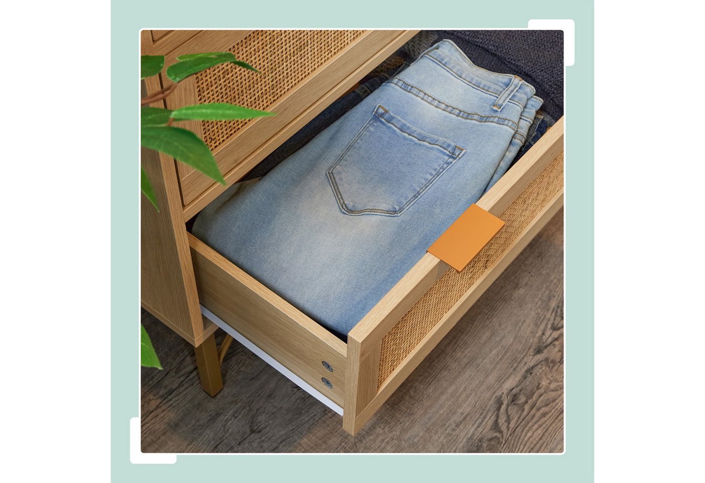 relaxdays Kommode 3 Schubladen Rattanoptik (1 St) – Bild 5 von 5