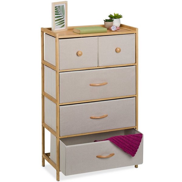relaxdays Kommode Bambus Kommode 5 Schubladen (1 St), Beige