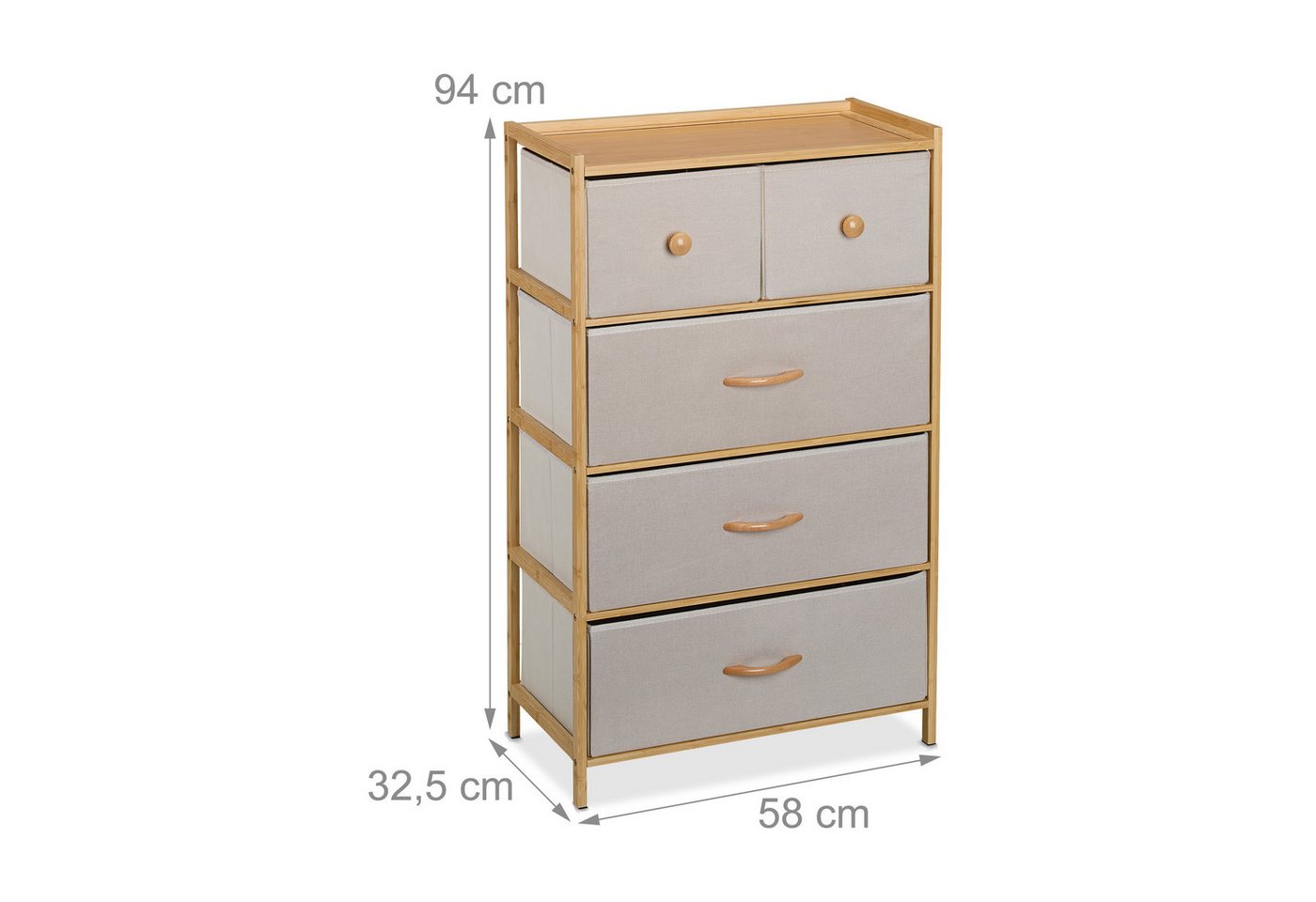 relaxdays Kommode Bambus Kommode 5 Schubladen (1 St), Beige – Bild 4 von 5