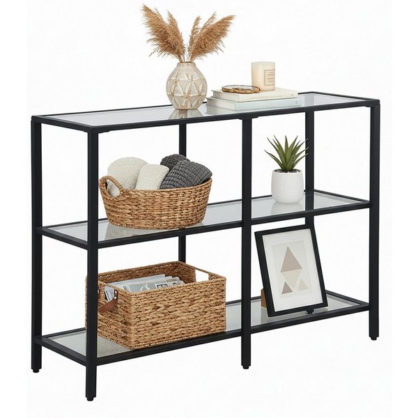 relaxdays Konsolentisch mit 3 Glasablagen (1-St), schwarz