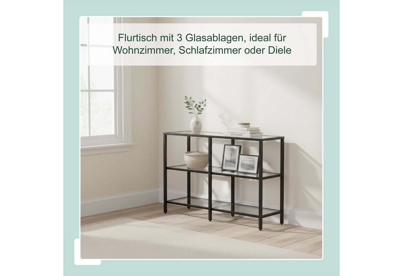 relaxdays Konsolentisch mit 3 Glasablagen (1-St), schwarz – Bild 2 von 5
