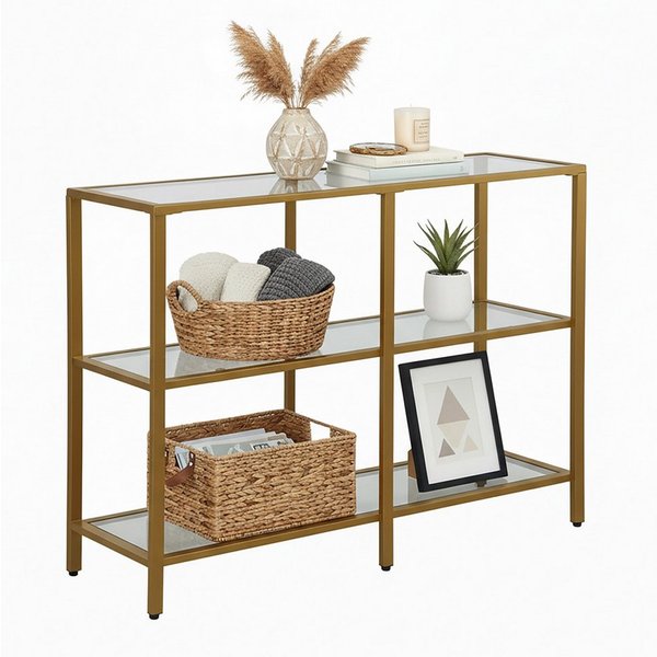 relaxdays Konsolentisch mit 3 Glasablagen (1-St), gold