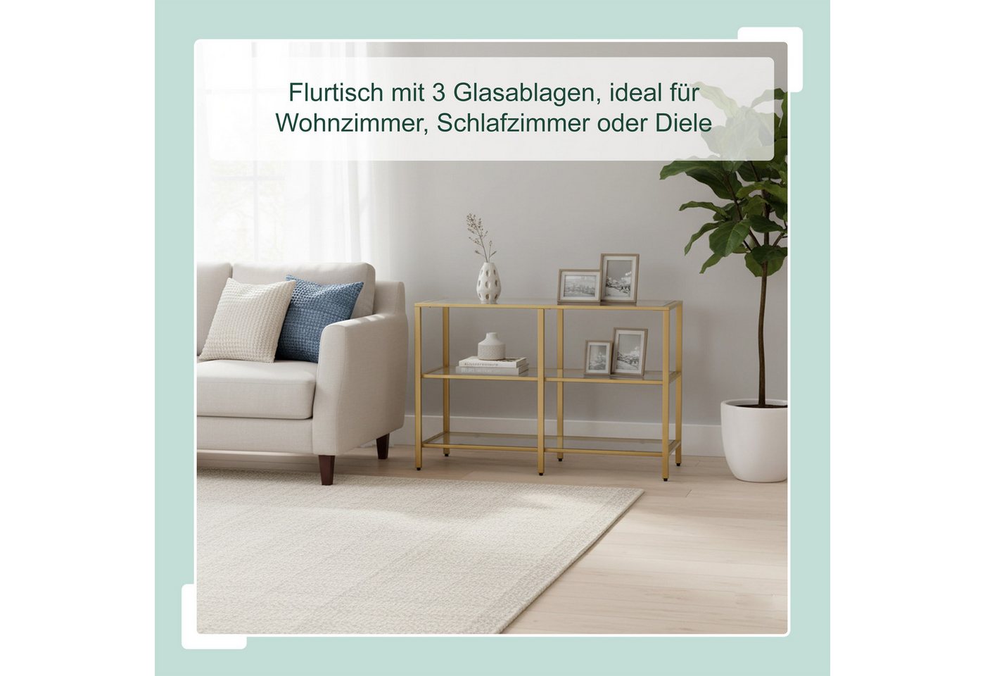 relaxdays Konsolentisch mit 3 Glasablagen (1-St), gold – Bild 2 von 5
