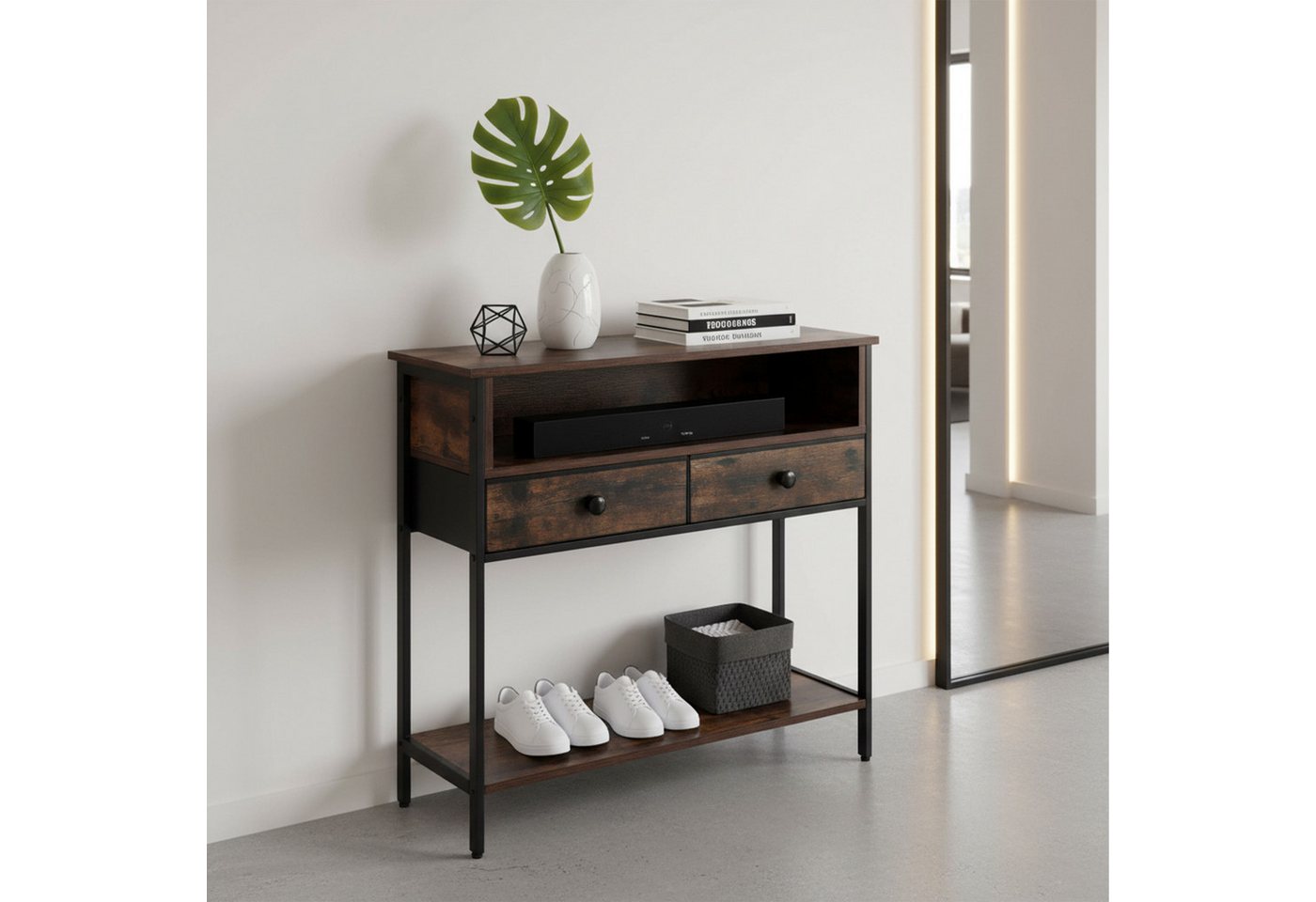 relaxdays Konsolentisch mit Schubladen (1-St), dunkelbraun – Bild 2 von 5