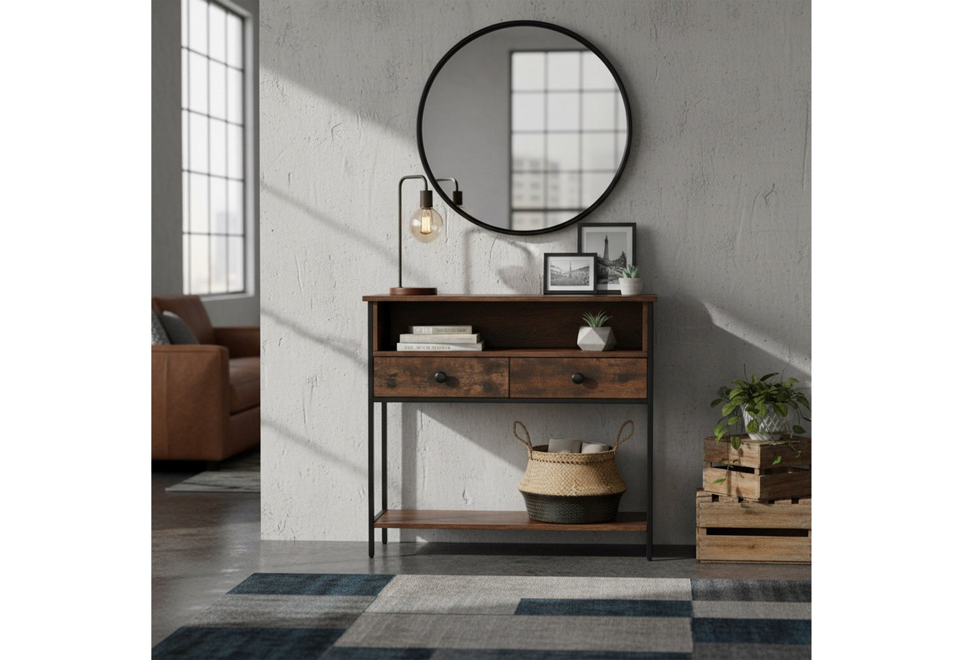 relaxdays Konsolentisch mit Schubladen (1-St), dunkelbraun – Bild 3 von 5
