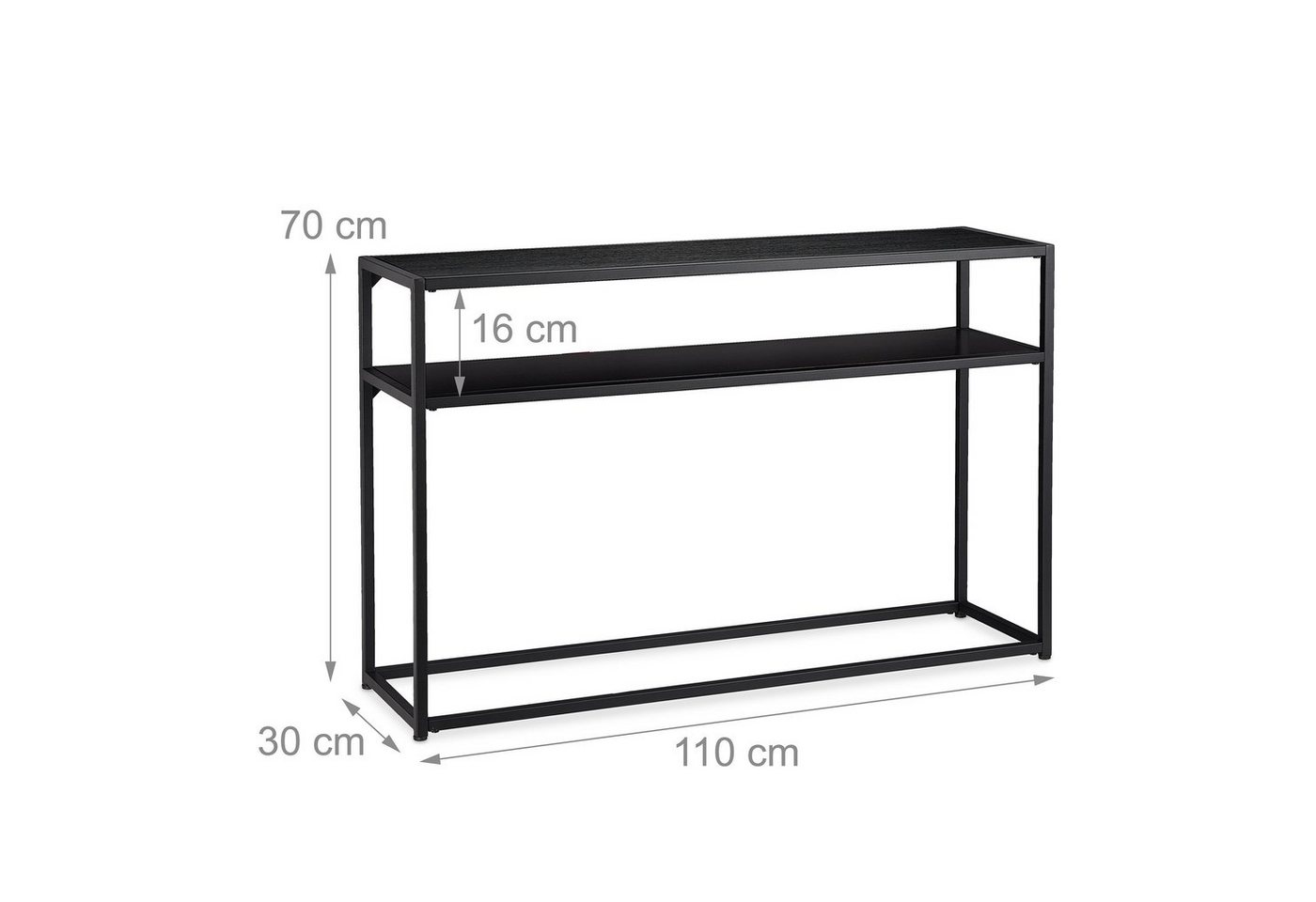 relaxdays Konsolentisch Schwarzer Konsolentisch mit 2 Ablagen (1-St) – Bild 4 von 5
