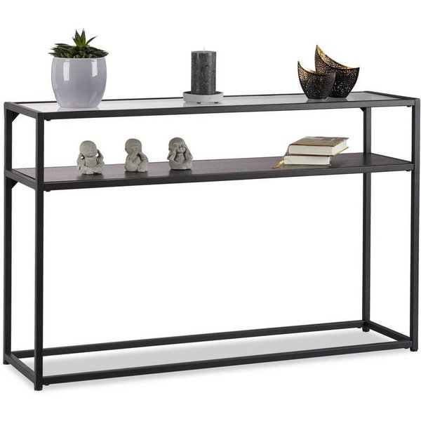 relaxdays Konsolentisch Schwarzer Konsolentisch mit Glasplatte (1-St)