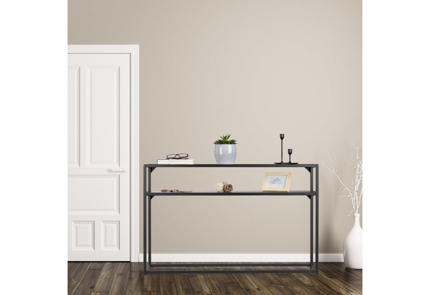 relaxdays Konsolentisch Schwarzer Konsolentisch mit Glasplatte (1-St) – Bild 5 von 5