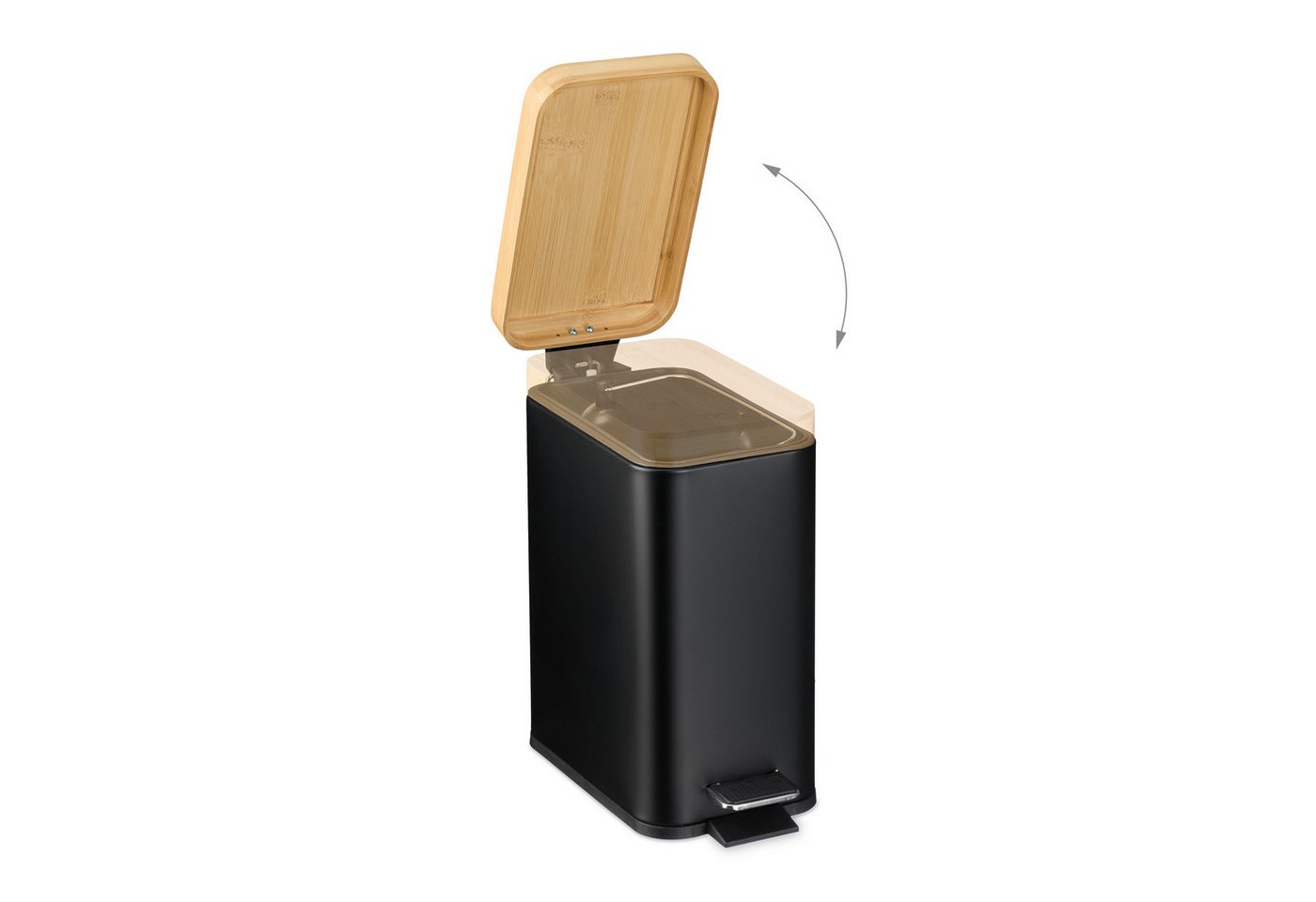 relaxdays Kosmetikeimer Bad Mülleimer 5 l mit Bambusdeckel, schwarz – Bild 2 von 5
