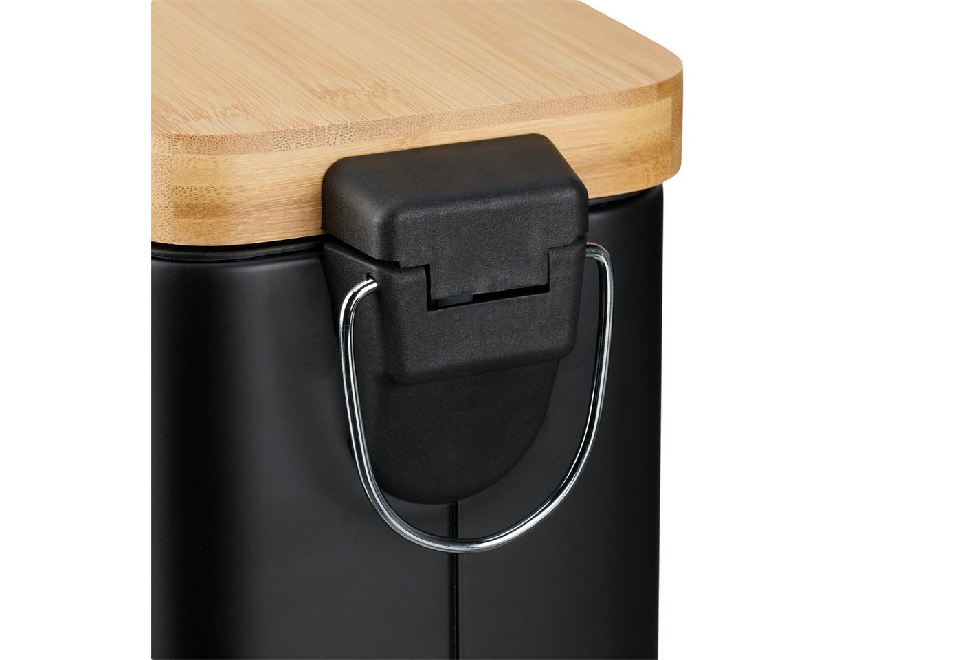 relaxdays Kosmetikeimer Bad Mülleimer 5 l mit Bambusdeckel, schwarz – Bild 3 von 5
