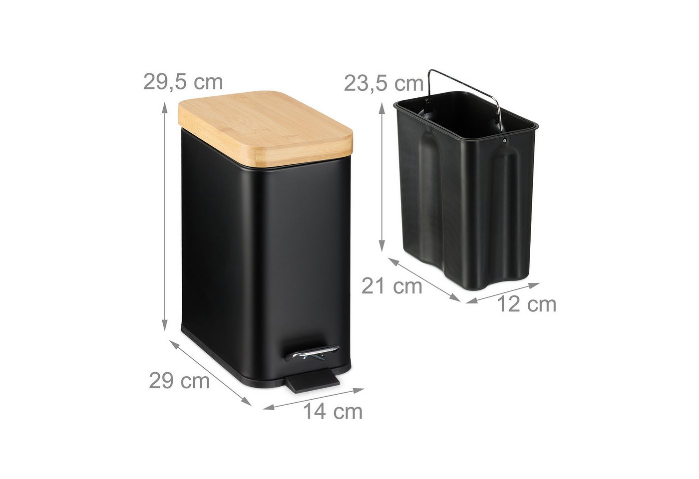 relaxdays Kosmetikeimer Bad Mülleimer 5 l mit Bambusdeckel, schwarz – Bild 4 von 5
