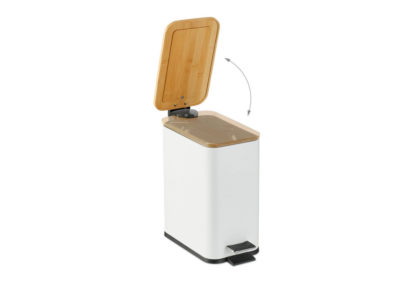 relaxdays Kosmetikeimer Bad Mülleimer 5 l mit Bambusdeckel, weiß – Bild 2 von 5