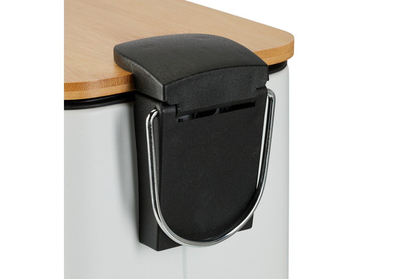 relaxdays Kosmetikeimer Bad Mülleimer 5 l mit Bambusdeckel, weiß – Bild 3 von 5