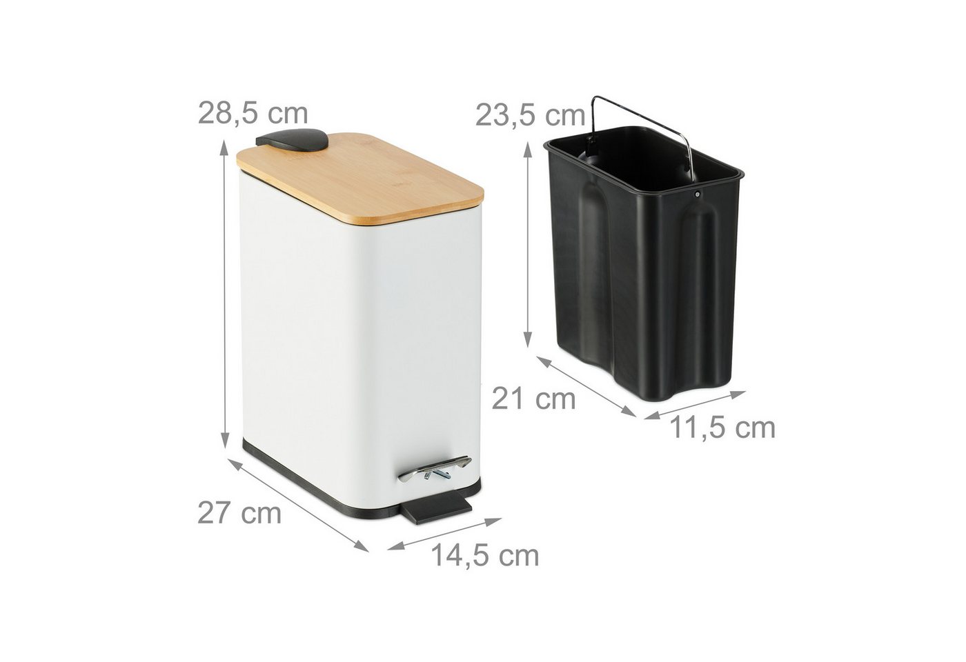 relaxdays Kosmetikeimer Bad Mülleimer 5 l mit Bambusdeckel, weiß – Bild 4 von 5