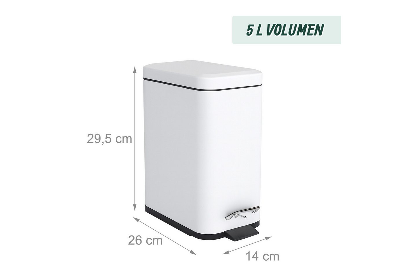 relaxdays Kosmetikeimer Bad Mülleimer 5 l Softclose, weiß – Bild 4 von 5