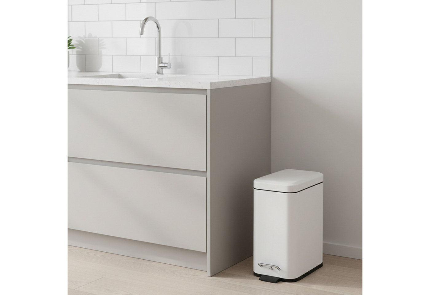 relaxdays Kosmetikeimer Bad Mülleimer 5 l Softclose, weiß – Bild 5 von 5